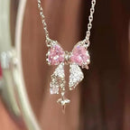 Pink Crystal Bow Pendant