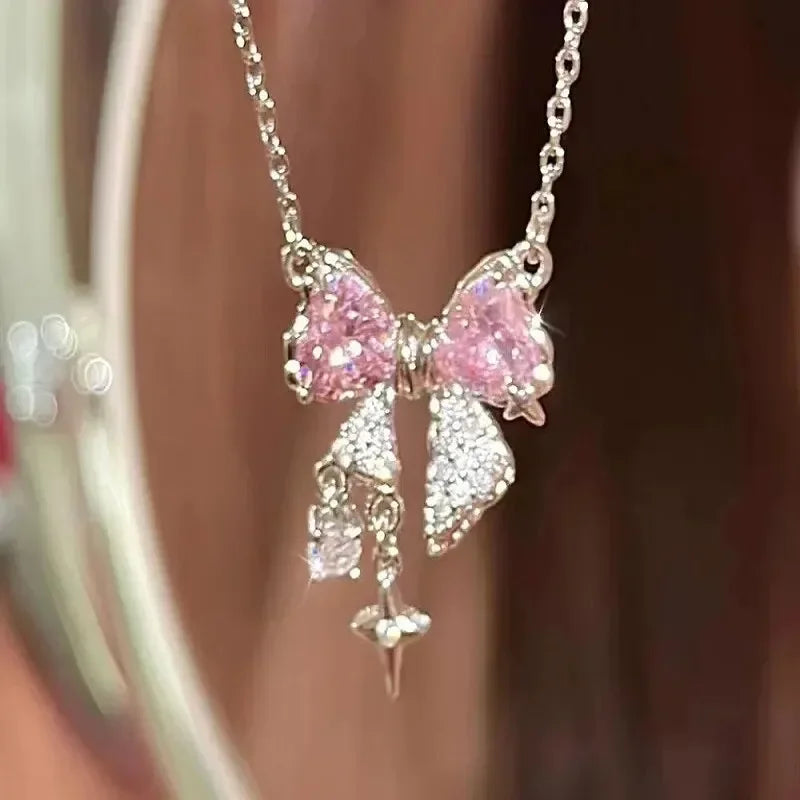 Pink Crystal Bow Pendant
