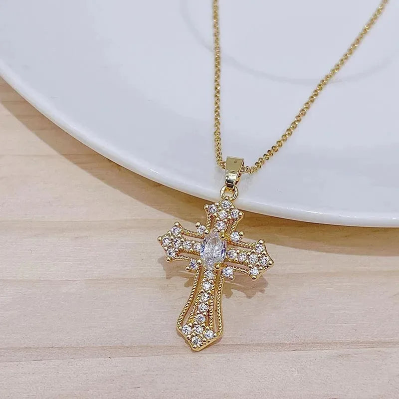 Zircon Cross Pendant Necklace