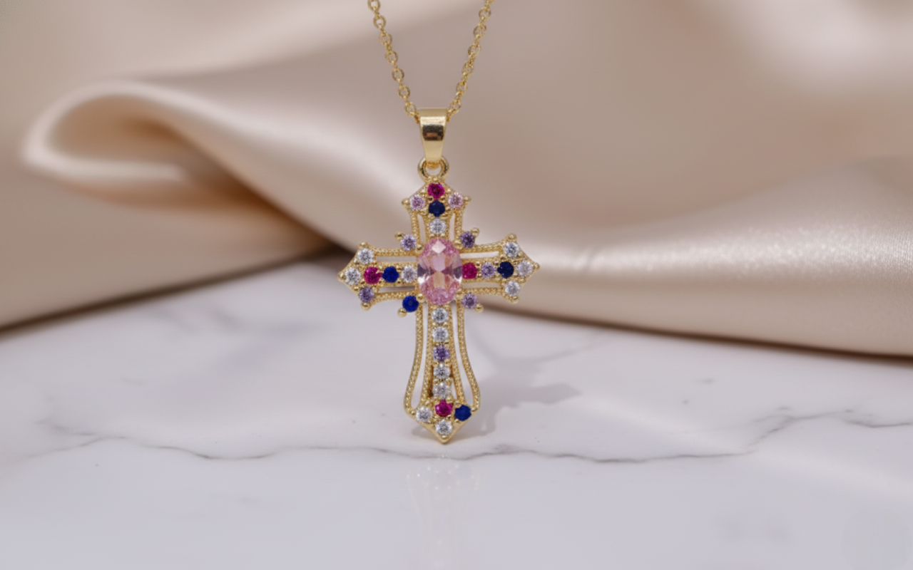Zircon Cross Pendant Necklace
