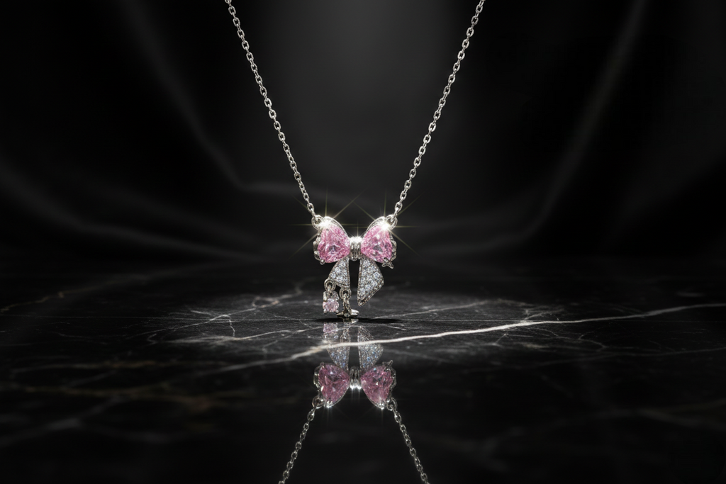 Pink Crystal Bow Pendant