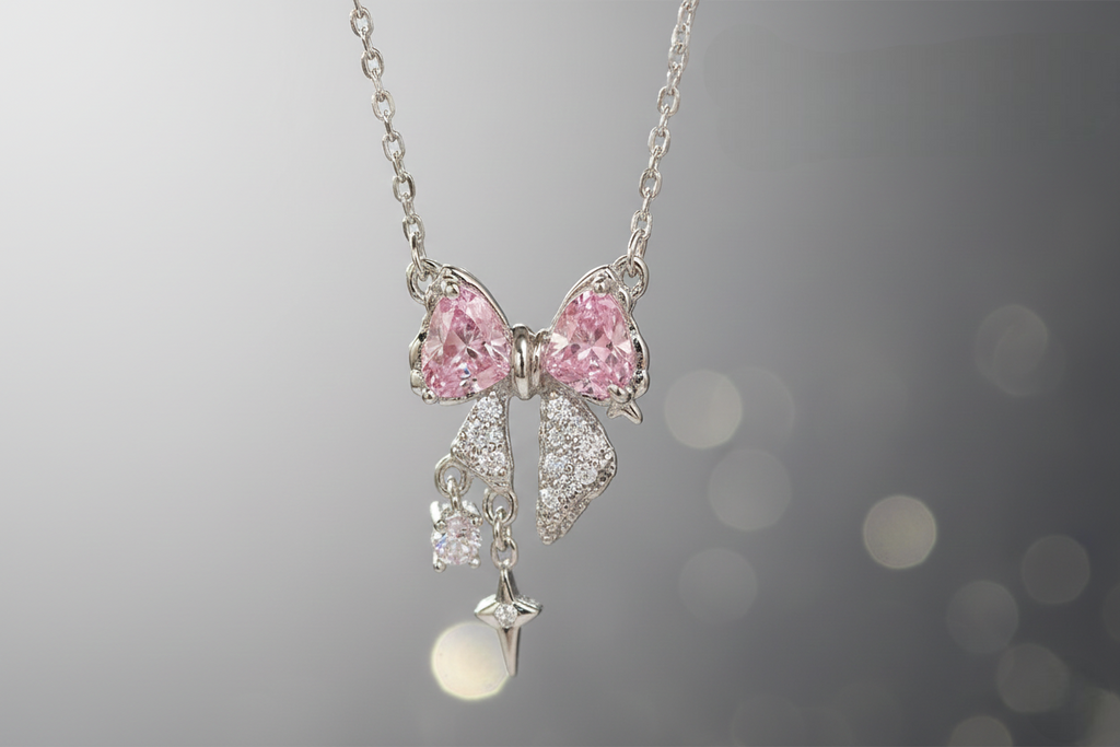 Pink Crystal Bow Pendant
