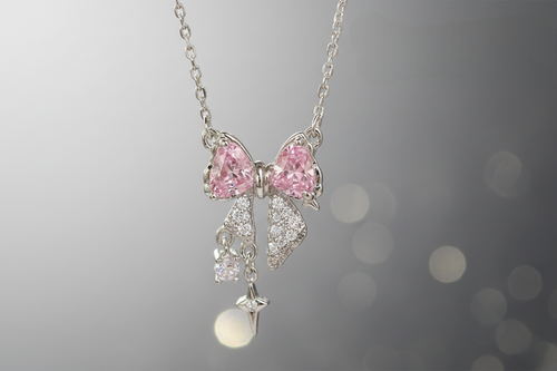 Pink Crystal Bow Pendant