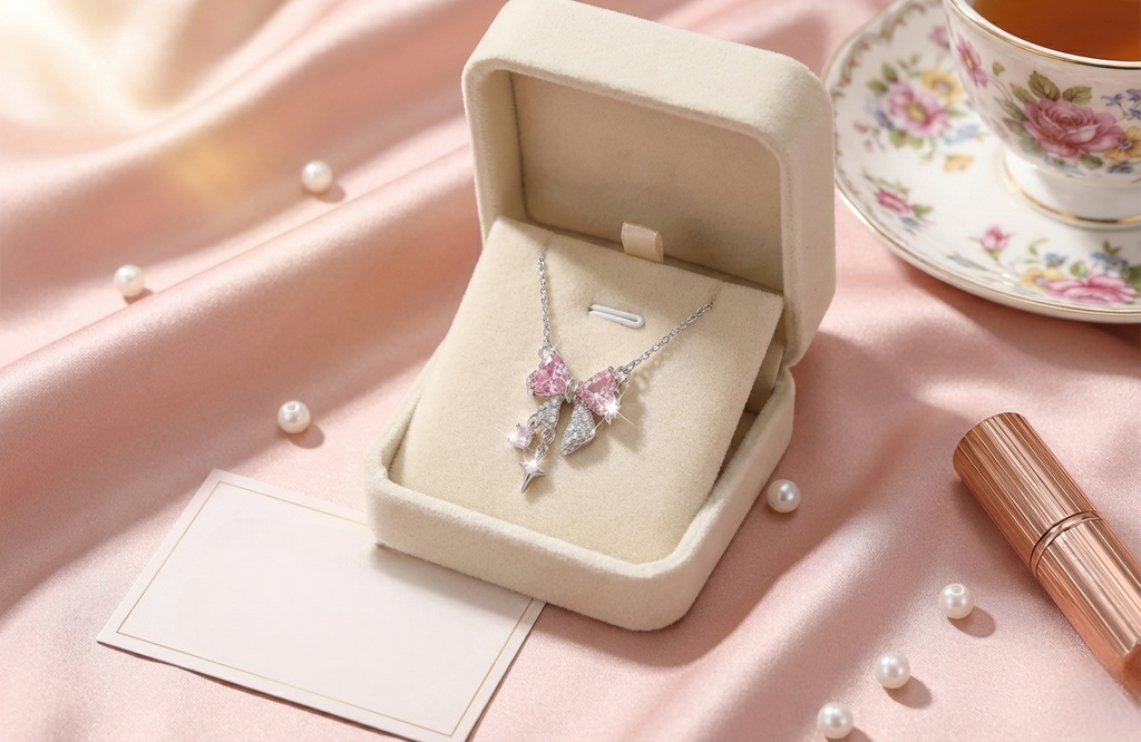 Pink Crystal Bow Pendant