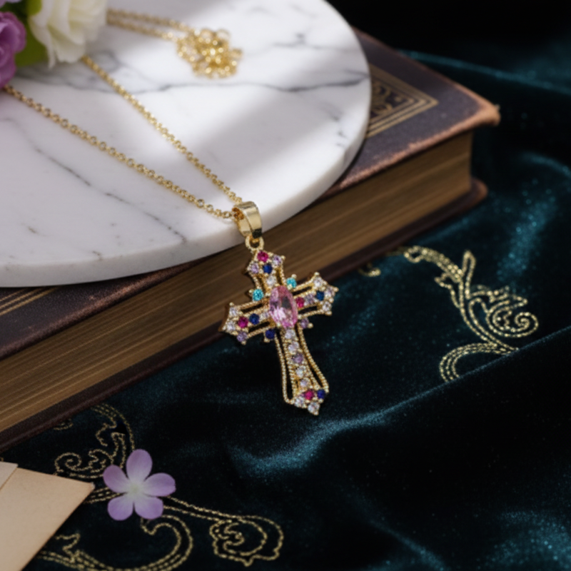 Zircon Cross Pendant Necklace